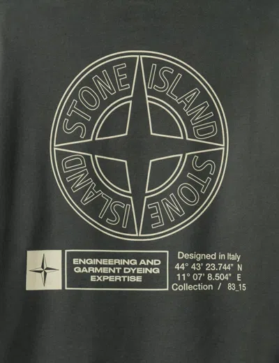 Stone Island Cotton Fleece Oversized Fit Sweatshirt With Industrial Four Print In Gray