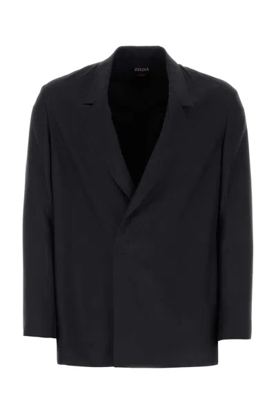 Zegna Giacca In Seta Nera Uomo In Blue