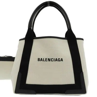 Pre-owned Balenciaga Black Off-white Canvas Leather Handbag Tote Bag ()