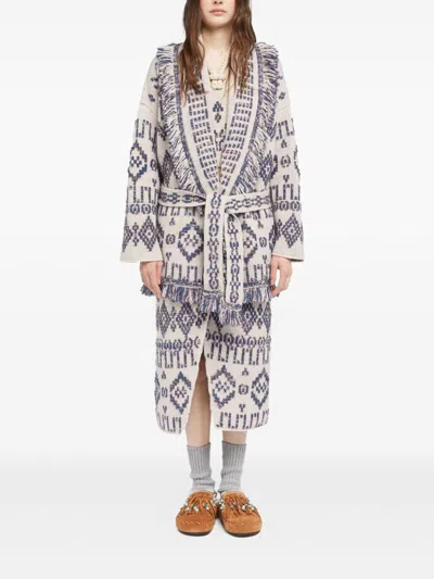 Alanui Wool Cardigan With Belted Waist And Fringe In Multi