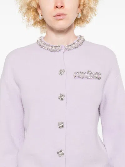 Self-portrait Lilac Crystal-trim Cardigan With Round Neckline In Purple