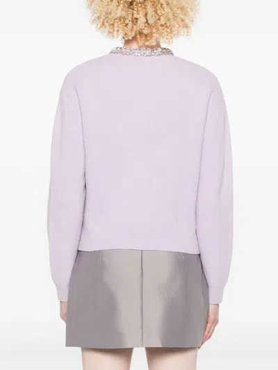 Self-portrait Lilac Crystal-trim Cardigan With Round Neckline In Purple
