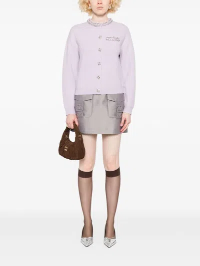 Self-portrait Lilac Crystal-trim Cardigan With Round Neckline In Purple