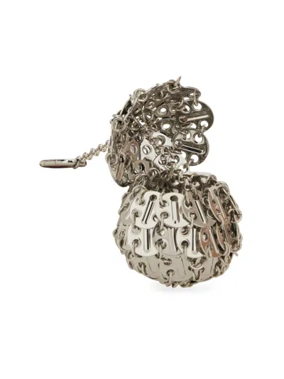Rabanne Chain Detail Spherical Keyring In Metallic