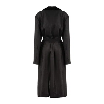 Alberta Ferretti Gray Duster In Lightweight Wool In Black