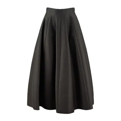 Alberta Ferretti Grey Wool And Silk Midi Skirt In Black