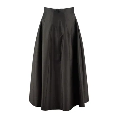 Alberta Ferretti Grey Wool And Silk Midi Skirt In Black