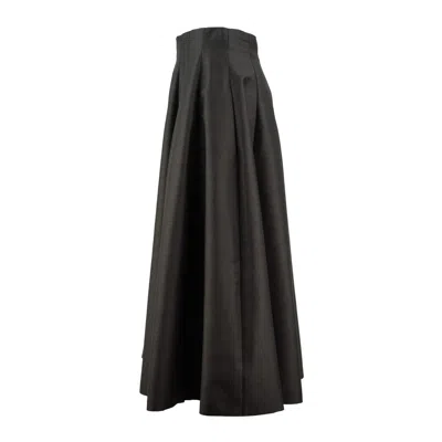 Alberta Ferretti Grey Wool And Silk Midi Skirt In Black