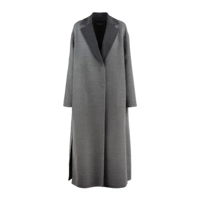 Fabiana Filippi Robe Coat With Notched Lapel And Pockets In Gray