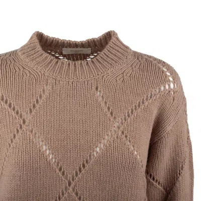 Incotex Camel Crewneck Perforated Sweater In Brown