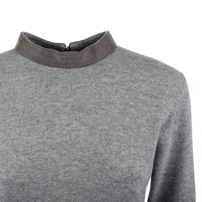 Fabiana Filippi Gray Virgin Wool Sweater With Monile Collar In Gray