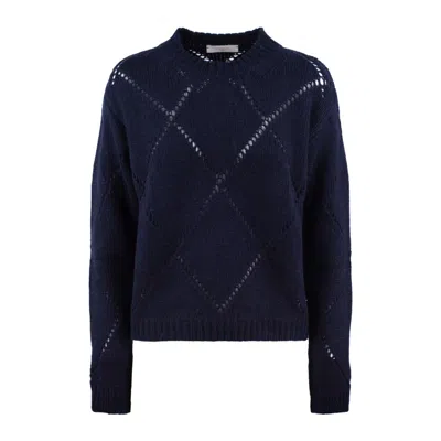 Incotex Perforated Crewneck Sweater Blue In Blue