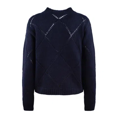 Incotex Perforated Crewneck Sweater Blue In Blue