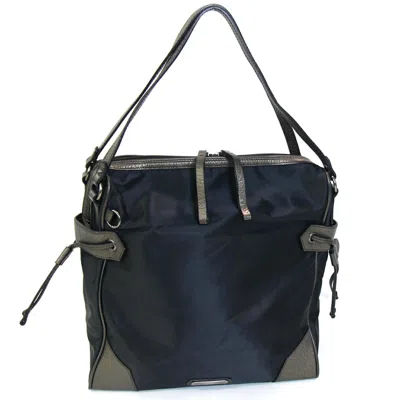 Pre-owned Burberry Black Khaki Brown Metallic Nylon Leather Tote Bag ()