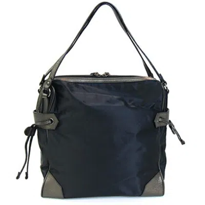 Pre-owned Burberry Black Khaki Brown Metallic Nylon Leather Tote Bag ()