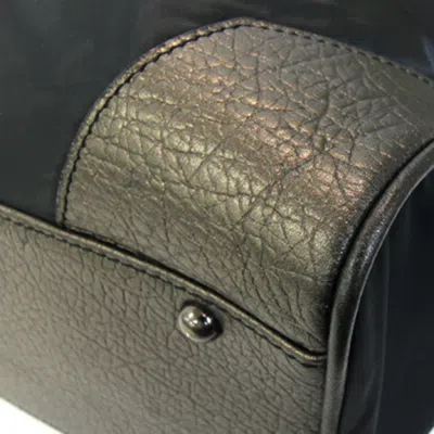 Pre-owned Burberry Black Khaki Brown Metallic Nylon Leather Tote Bag ()