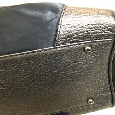 Pre-owned Burberry Black Khaki Brown Metallic Nylon Leather Tote Bag ()