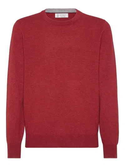 Brunello Cucinelli Cashmere Crew Neck Sweater In Red