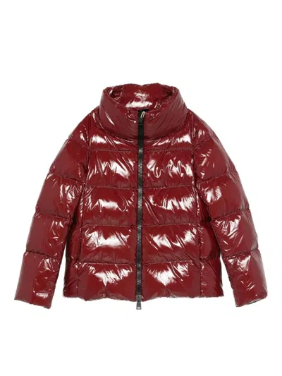 Herno Cropped Red Puffer Jacket With High Structured Collar In Black