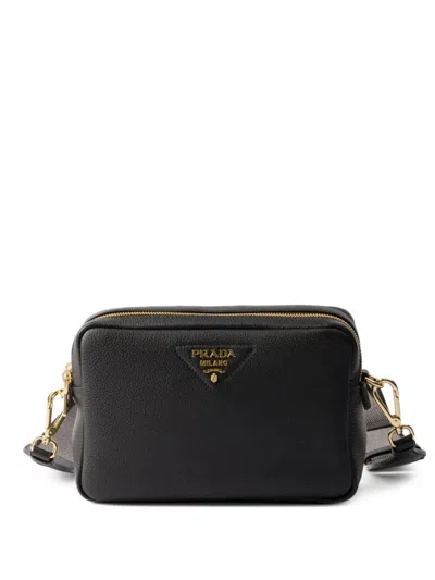 Prada Nylon Camera Bag With Leather Detailing In Black