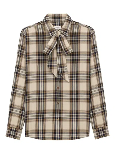 Saint Laurent Cassandre Check Shirt Oversized Tie Collar In Multi