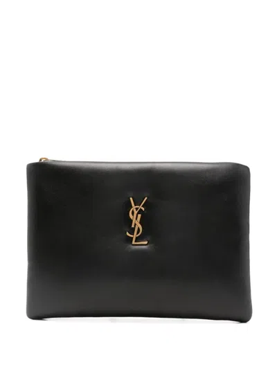 Saint Laurent Calypso Small Pouch In Lambskin In Black