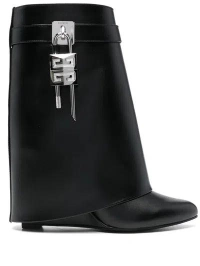 Givenchy Shark Lock Leather Ankle Boots In Black
