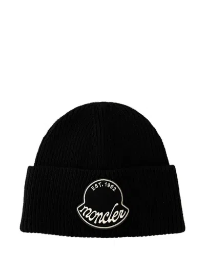 Moncler Knitted Cotton Beanie Hat Turn Up Brim In Brown