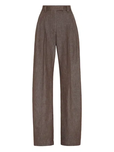 Brunello Cucinelli Women Relaxed-fit Trousers With A Curved Design In Brown