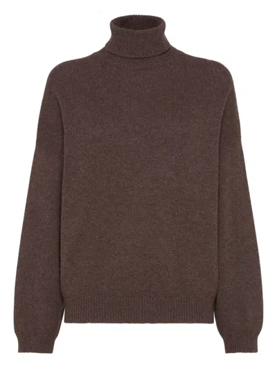 Brunello Cucinelli Turtle Neck Collar In Brown