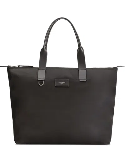Dolce & Gabbana Zippered Tote Bag With Leather Handles In Black