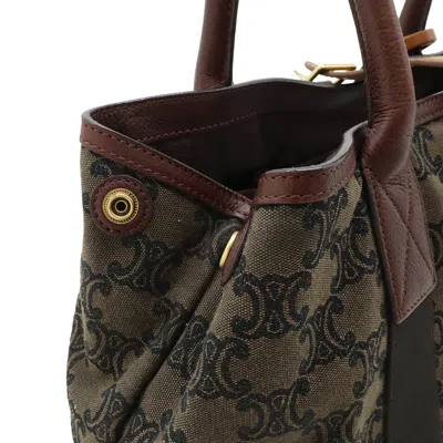 Pre-owned Celine Macadam Burgundy Dark Khaki Canvas Leather Shoulder Bag Tote Bag ()