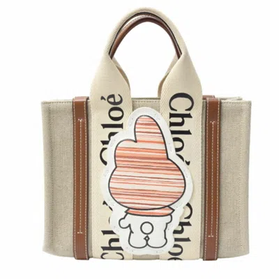 Pre-owned Chloé Beige Brown Linen Leather Shoulder Bag Tote Bag ()