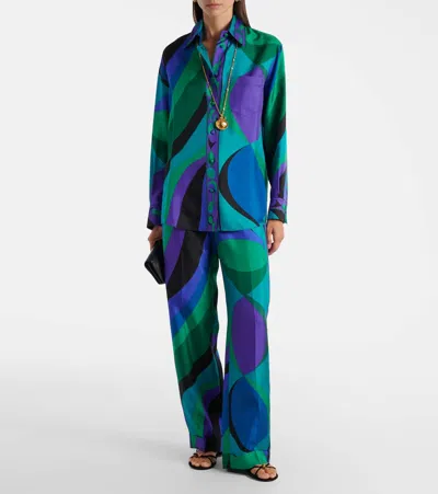 Pucci Silk Straight Trousers In Multi