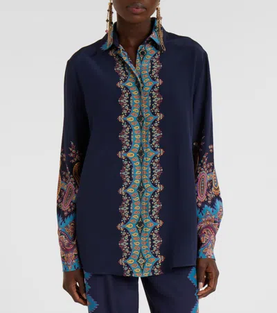 Etro Paisley-print Silk Shirt In Blue