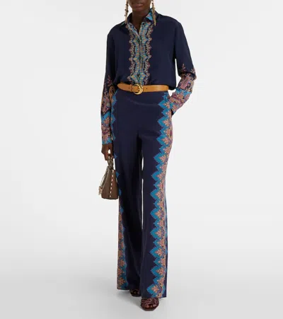 Etro Paisley-print Silk Shirt In Blue