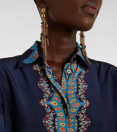 Etro Paisley-print Silk Shirt In Blue