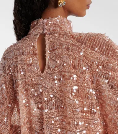 Taller Marmo Casta Diva Sublime Oversized Feather-trimmed Sequined Tulle Gown In Pink