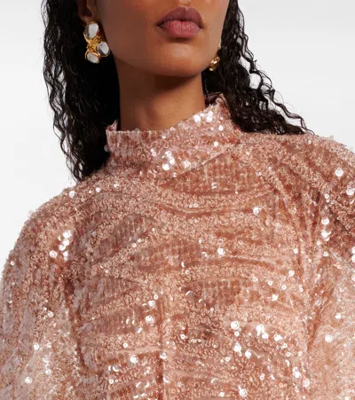 Taller Marmo Casta Diva Sublime Oversized Feather-trimmed Sequined Tulle Gown In Pink