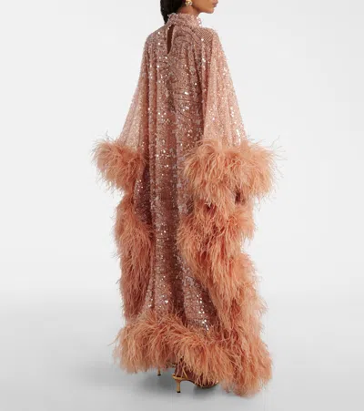 Taller Marmo Casta Diva Sublime Oversized Feather-trimmed Sequined Tulle Gown In Pink