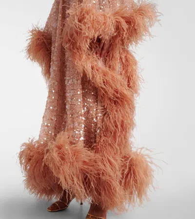 Taller Marmo Casta Diva Sublime Oversized Feather-trimmed Sequined Tulle Gown In Pink