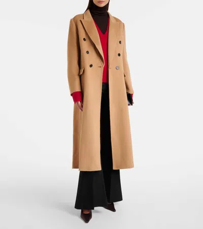 Victoria Beckham Womens Camel Double Faced Peak-lapels Wool And Cashmere Coat In Brown