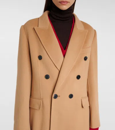 Victoria Beckham Womens Camel Double Faced Peak-lapels Wool And Cashmere Coat In Brown