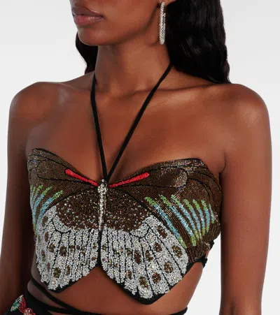 Clio Peppiatt Calypso Embellished Open-back Crop Top In Multi