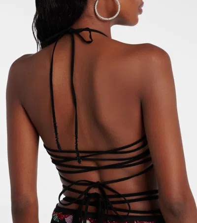 Clio Peppiatt Calypso Embellished Open-back Crop Top In Multi