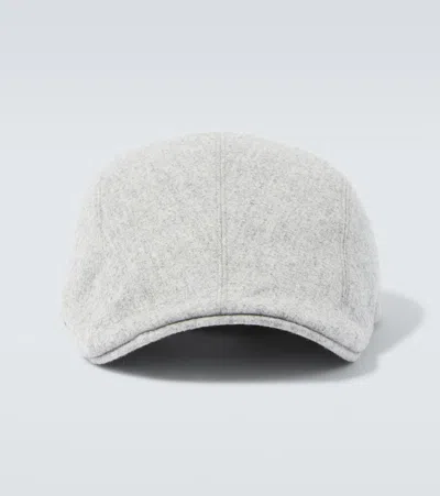 Brunello Cucinelli Men's Logo Wool Hat In Pearl+red