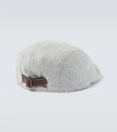 Brunello Cucinelli Men's Logo Wool Hat In Pearl+red