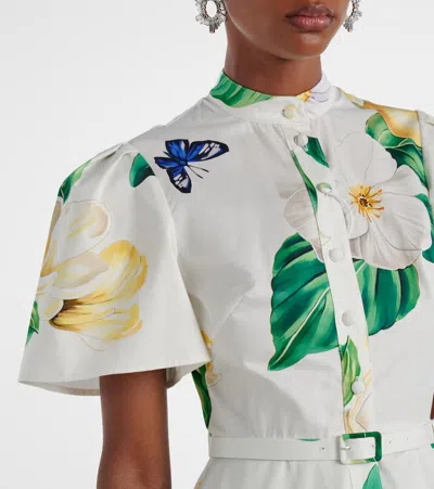 Leo Lin Bianca Floral Cotton Shirt Dress In White