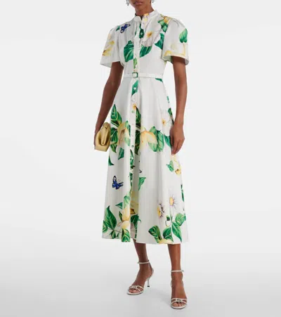 Leo Lin Bianca Floral Cotton Shirt Dress In White