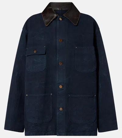 Prada Leather-collar Canvas Utility Jacket In Blue